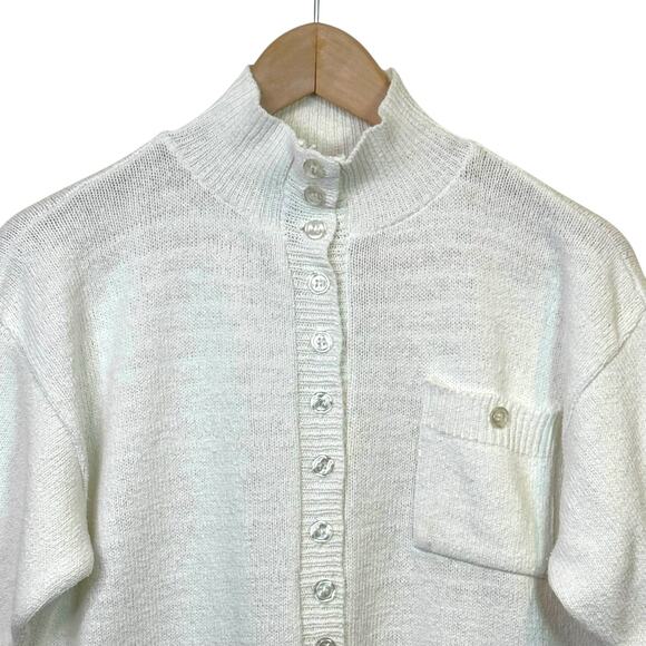 Diane von Furstenberg Size 6 Vintage White Button Up Short Sleeve Sweater - Picture 3 of 8